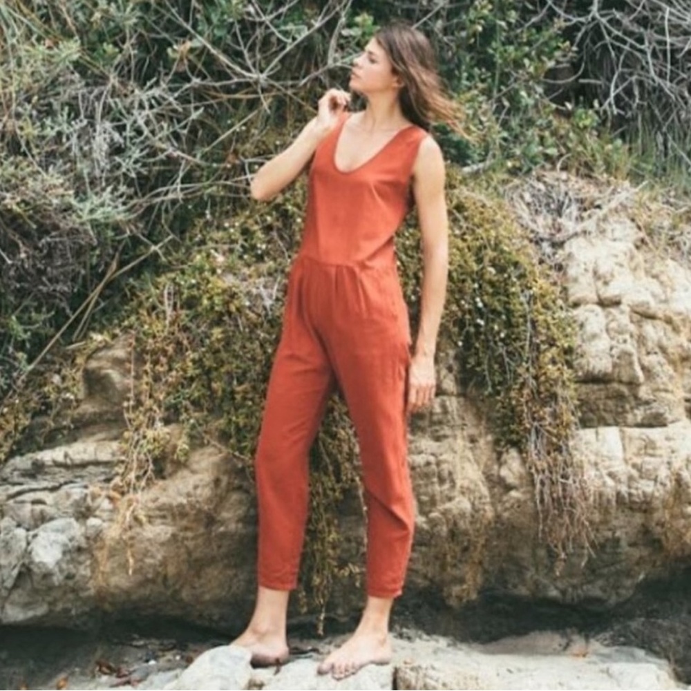 OZMA Raw Silk Jumpsuit Coveralls in Redwood